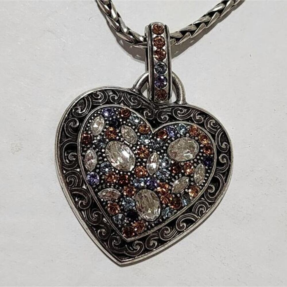 Brighton Trust your Journey silver plated and blue jeweled heart‎ necklace
